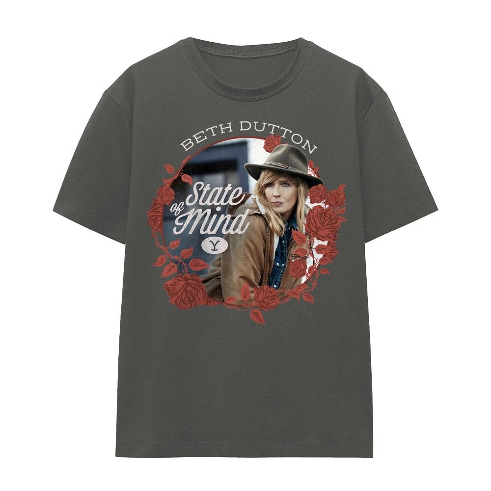 Yellowstone Beth Dutton State Ladies 100% Cotton T-shirt Mens Tees Top S-2XL, Charcoal XL
