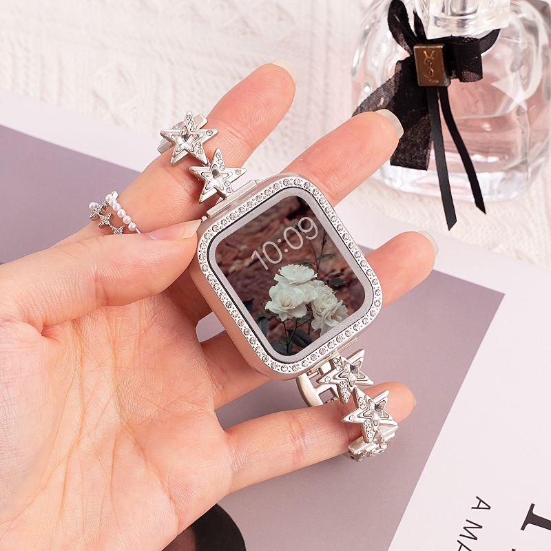 Slim Metal Band for Apple Watch Girls Correa 49 45 44 42 46 40 41mm Bling Diamond Bracelet Jewelry Star Strap for iWatch S10 9 8