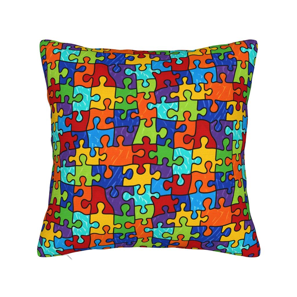 Vibrant Neon Dense Autism Puzzle Pillow Cover Comfy Cushion Cover Fashion Pillow Case For Sofa Car Home Decor