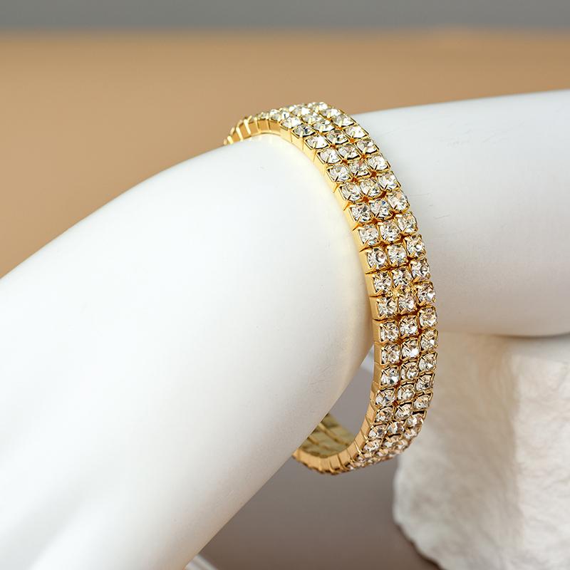 Classic Multilayer Shiny Crystal Rhinestone Cuff Bracelets Bangles Women Wristband Gold Silver Color Wedding Bracelet Jewelry