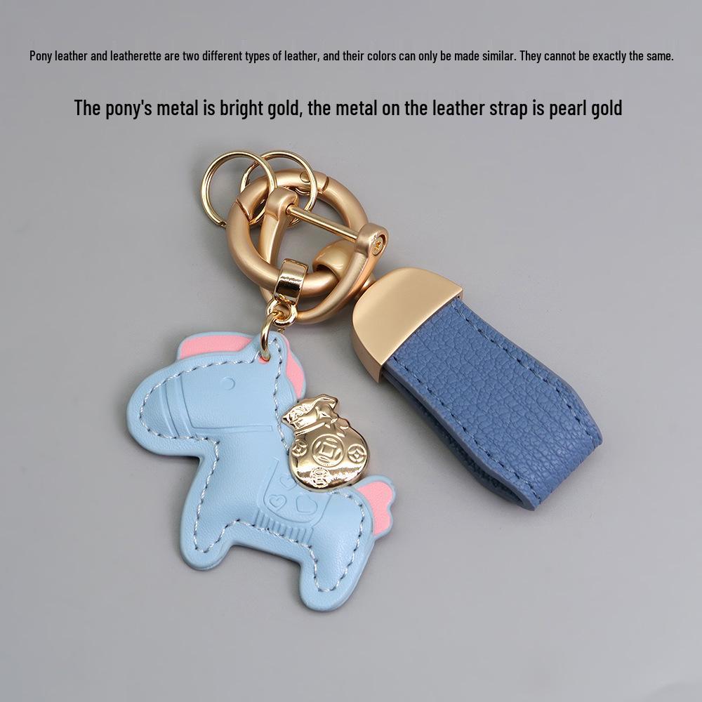 Kleiner Schaf- & Pferdeleder-Schlüsselanhänger mit Perlenanhänger - Gold