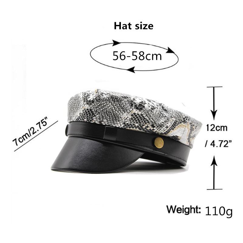 Flat Top Snakeskin Leather Navy Hat Spring Style Cap British Style Versatile Beret