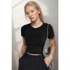 Damska czarna koszulka z krótkim rękawem i okrągłym dekoltem z Lycry