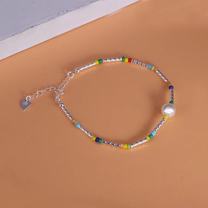 VENTFILLE Bracelet en argent sterling 925 avec perles et nœuds en bambou pour femme et fille, bijoux coréens simples, cadeau d'anniversaire, livraison directe