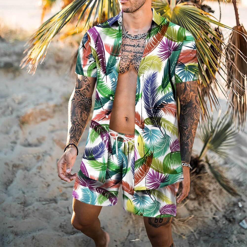 Beach Print Hawaiian Set Men's Shorts 3D Print Loose Casual Short Sleeved Beach Shirt Holiday Fashion Two-piece Set