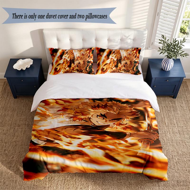 Kyojuro 3‑Piece Bedding Set Soft Microfiber Duvet Cover Pillowcases Comfortable Bed Linen for Bedroom Decoration