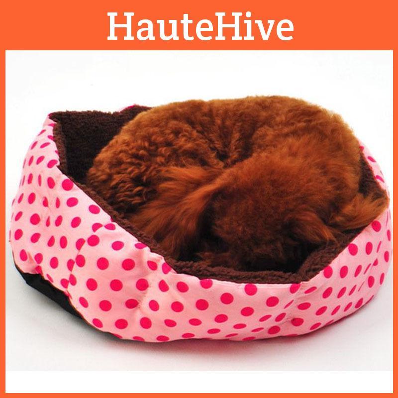 Premium Quality Washable Octagonal Dog Bed With Dot Design Soft Cotton Velvet For All Seasons