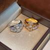 Vintage Old Money Wind French Heavy Industry Flash Pigeon Egg Ring Fashion Light Luxury Cross Diamond Ring Women
