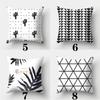 Black And White Pillowcase 45Cmx45Cm Square Sofa Pillow Cover Stripes Leaves Pattern Cushion Cover