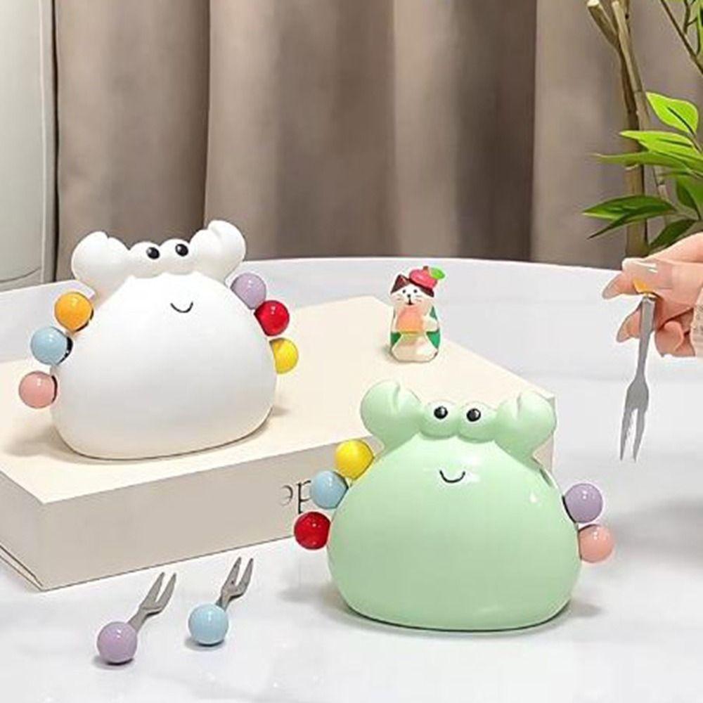 Stainless Steel Crab Fruit Fork Colorful Decorative Fruit Cake Sausage Fork Cute with Storage Jar Dessert Forks for Home