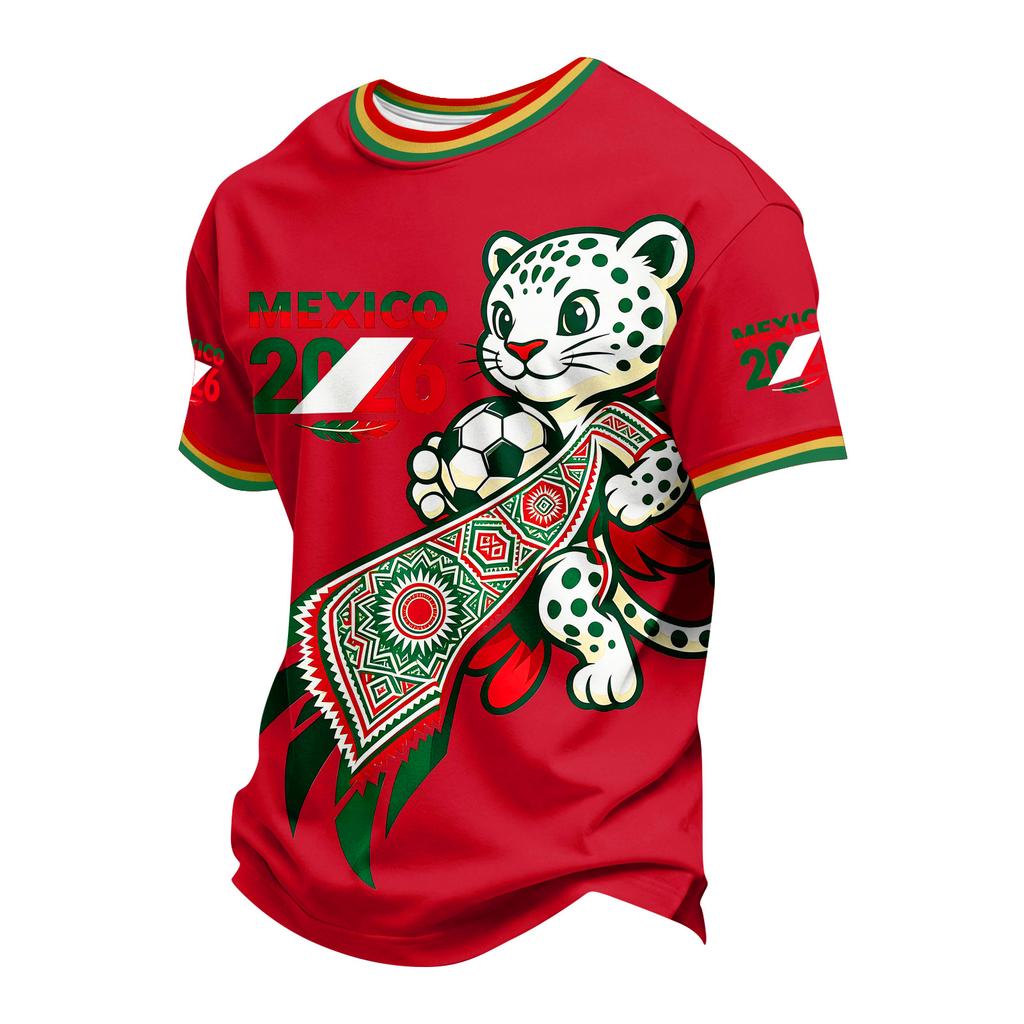 Men's Neck Short Sleeve T-Shirt with Soccer Print for Casual Wear