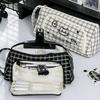 Large Capacity Cute Cat Mewo Plaid Handheld Pencil Case Korean Durable Stationery Bag for School Office Supplies Students Gift