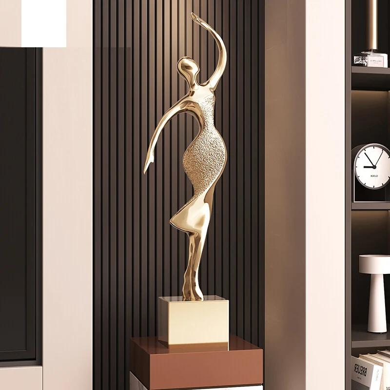 Abstract Art Figure Sculpture Entrance Large Decoration Resin Electroplating Dance Figure Sculpture Niche Home Decoration