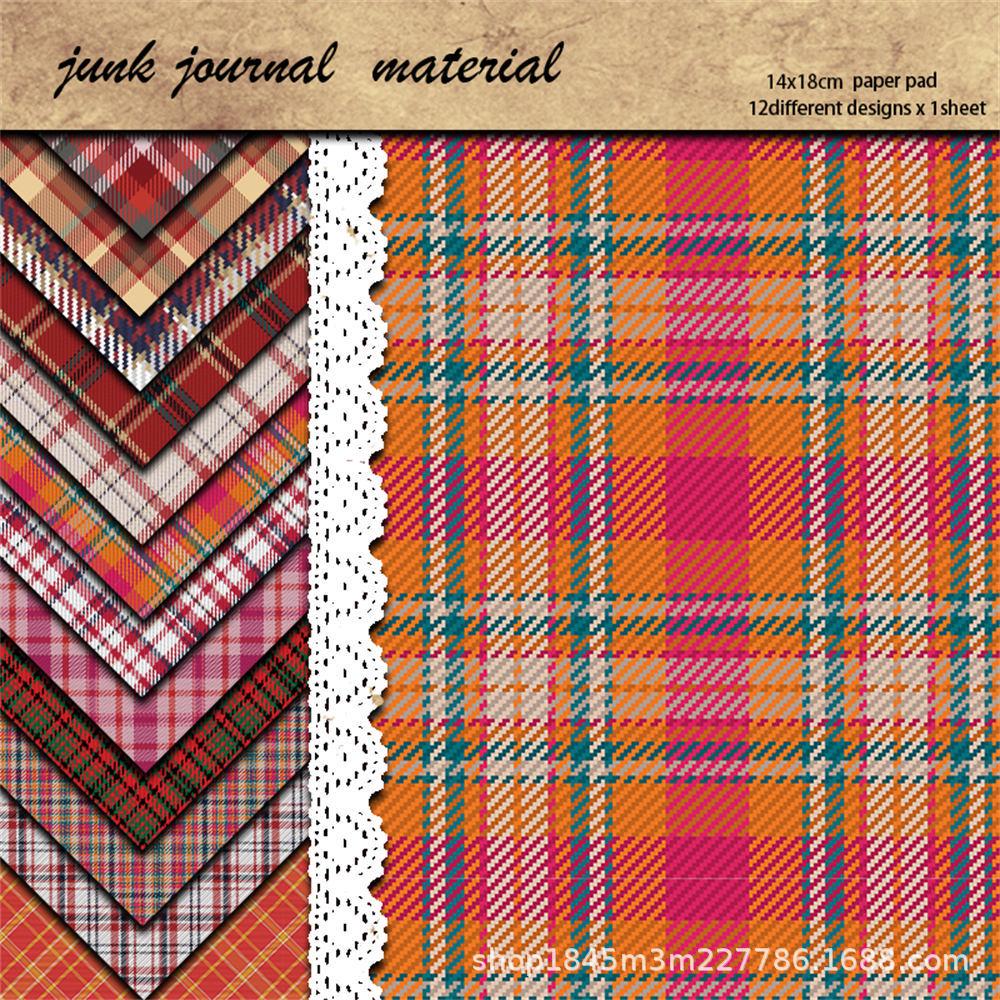 12 Sheets Retro European & American Red Plaid Collage Background Paper for Journaling
