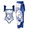 New One-piece Swimsuit Multi-color Printed Hip-wrapped Gauze Skirt Anti-light Two-piece Sunscreen Swimsuit