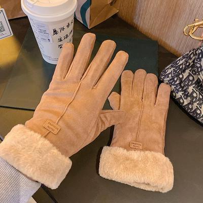 Gloves Women's Winter Riding Cycling Fleece Thickened Warm Cold Windproof Students Winter Suede Five Fingers