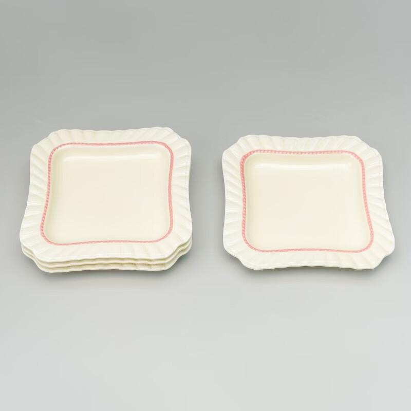 Haoya Jingdezhen Light Luxury Ceramic 8-inch Square Dinner Plate Set, 4-Pack