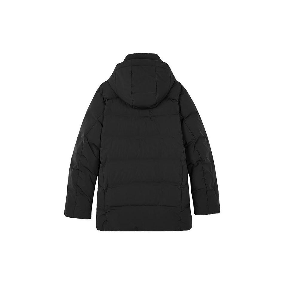 Skechers Stroll Series Solid Color Hooded Casual Mid-Length Down Jacket Men Outerwear Black L423M150-03B6