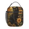 Sunflowers Surround Cat Pattern Insulated Lunch Bag for Women Children Portable Food Boxes Thermal Lunch Box Tote