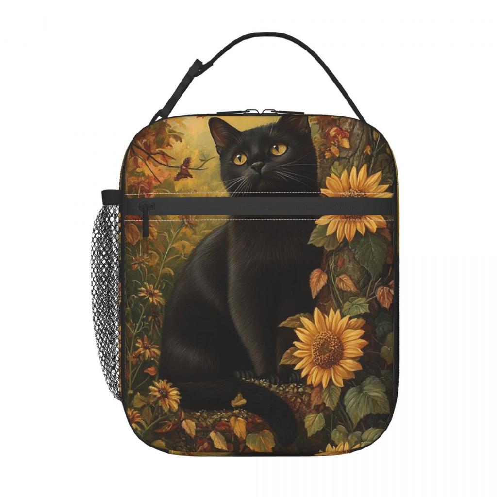 Sunflowers Surround Cat Pattern Insulated Lunch Bag for Women Children Portable Food Boxes Thermal Lunch Box Tote