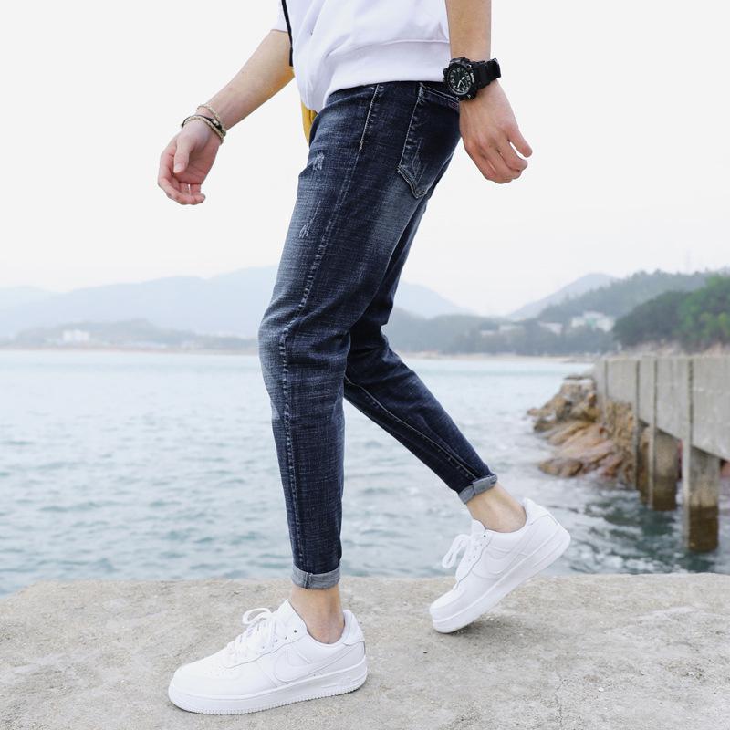 Stretchy Men's Jeans, Korean Version, Slimming and Slimming, Small Straight Tube, Versatile 9-inch Men's Pants