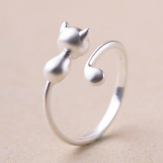 

S925 Sterling Silver Open Kitten Ring - Korean Jewelry Adjustable Size