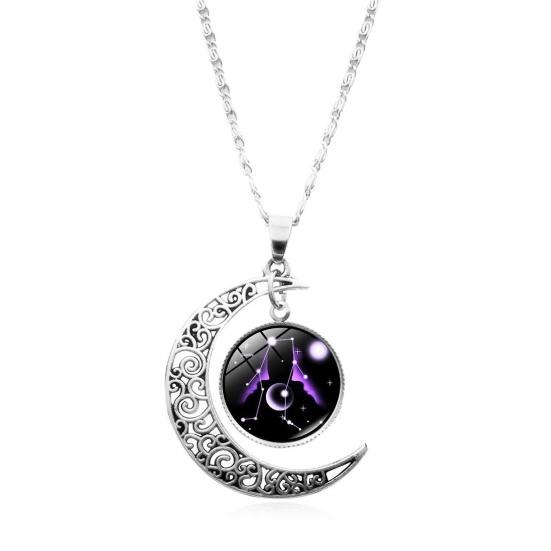 12 Constellation Half Moon Zodiac Sign Astrology Horoscope Pendant Necklace