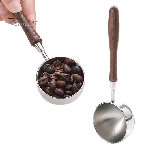 Light Wood Handle Spoon Measuring with Handle, Stainless Steel Baking Scoop, Coffee Corrosion Resistant Scoop Bean Milk Powder Teaspoon for