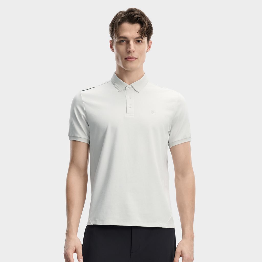 FILA White Minimalist Fashion Light Business Casual Comfortable Versatile Knitted Short Sleeve Polo Shirt Men polo shirts Steam-Grey F11M613103FGY