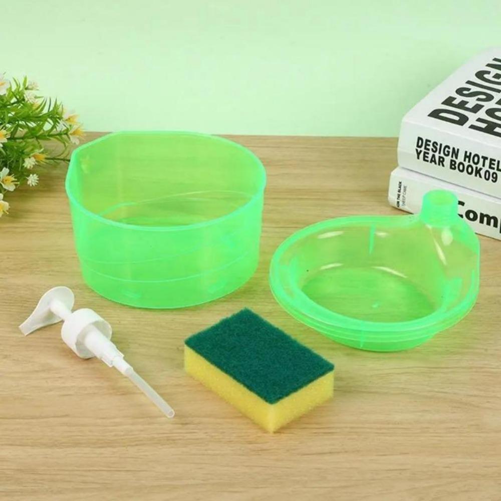 Dispenser Sabun Pinggan Dispenser Detergen Automatik, Kotak Tekan, Dengan Pemegang Span, Untuk Aksesori Basuh Dapur Dan Bilik Mandi Hijau Soap