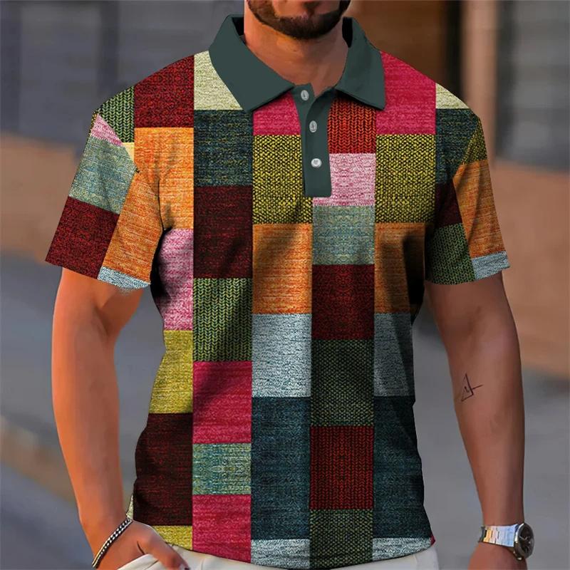 Vintage Colorful Grid 3D Printed POLO Shirt Men's Casual Gentleman Short-sleeved Top Outdoor Casual Men's and Women's Polo Shirt