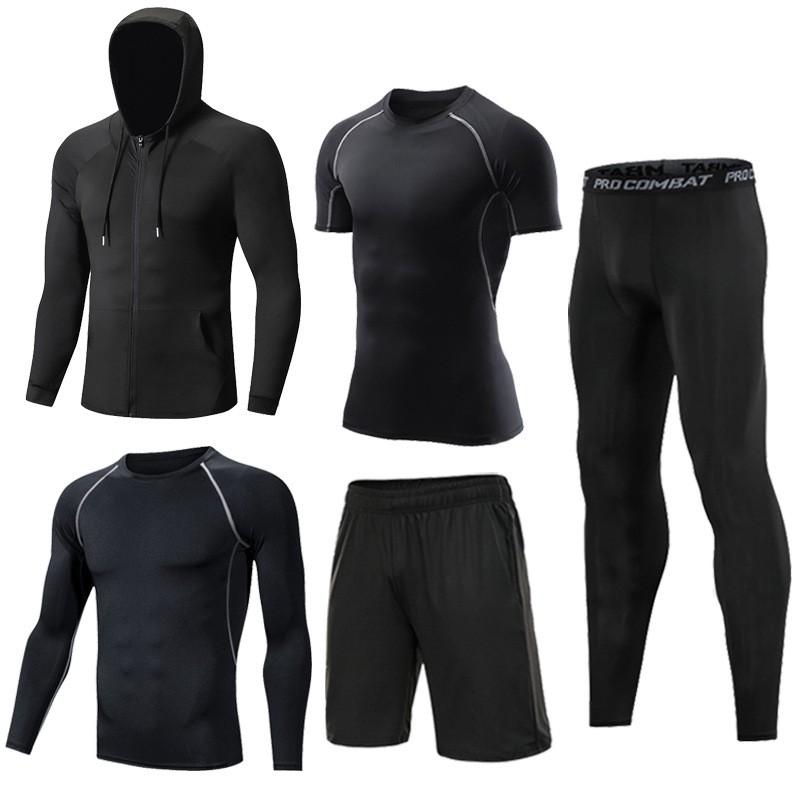 Mens 5-Piece Quick Dry Breathable Cycling Jersey Set Training Running Sportswear