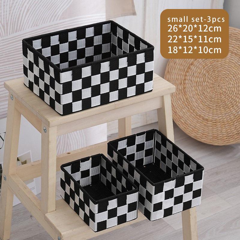 Woven Black Storage Baskets Shelf Tote Boxes Container with Built-in Handles for bedroom living room office kids room dressing room