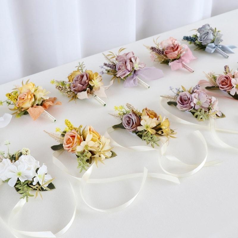 5Pcs Wedding Corsages Boutonniere Prom Boutonniere for Wedding Ceremony Anniversary, Rose Corsages for Bride and Groom,