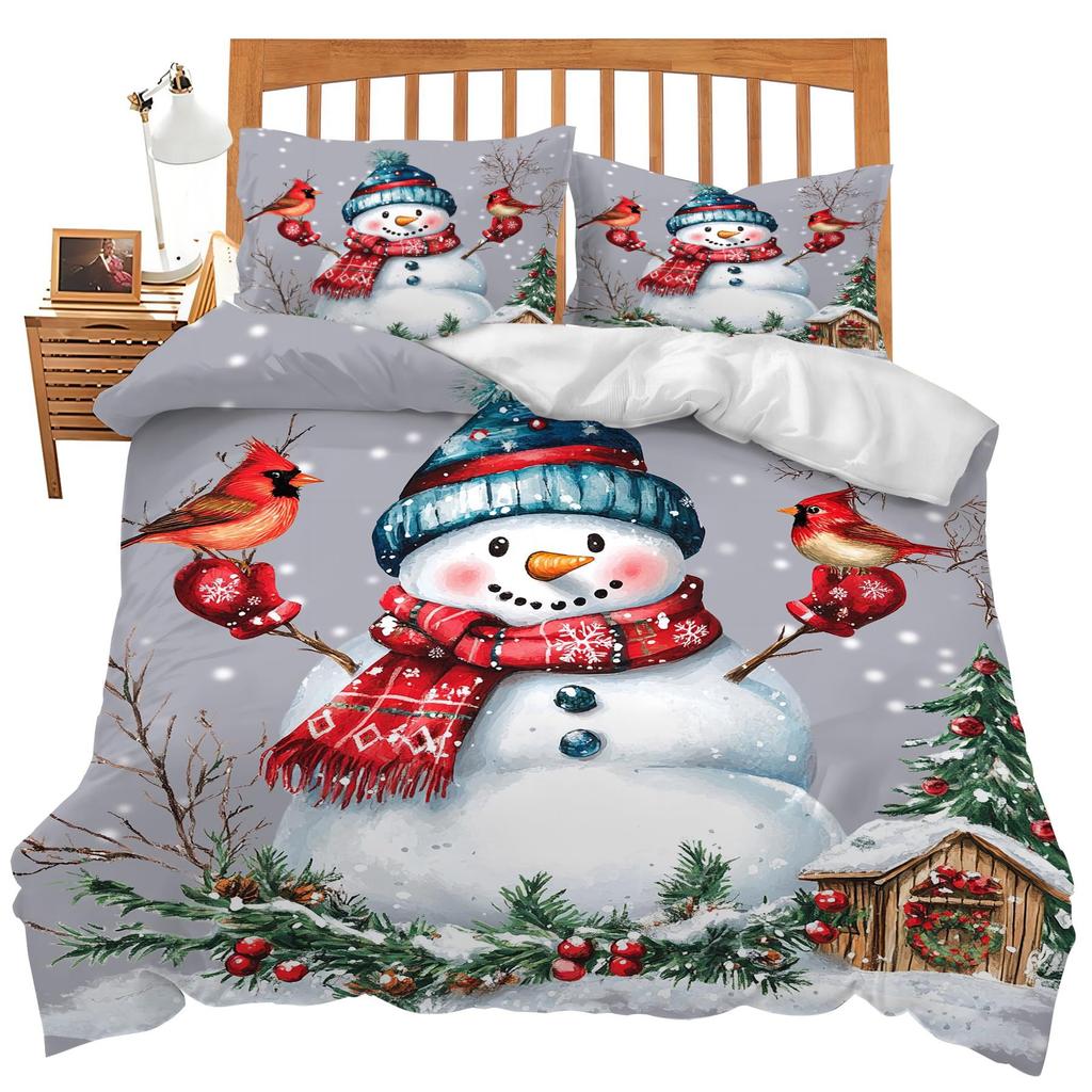 Winter Snowman Three-Piece Quilt Cover 3D Digital Printing Bedding Set Bed Cover