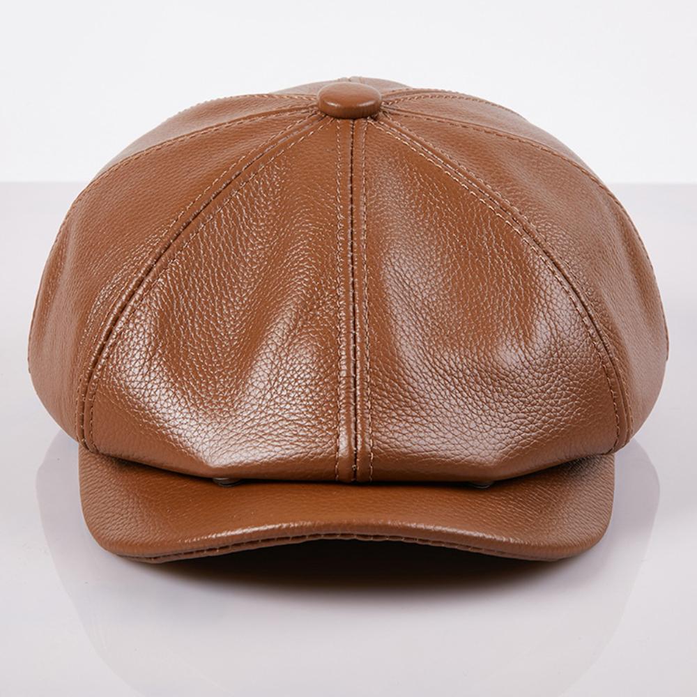 

HT4849 Berets Men Women High Quality Autumn Winter Cap Genuine Leather Hat Vintage Octagonal Ivy Flat Cap Male Female Beret Caps L 55-56cm коричневый