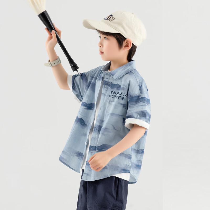 Boy s Chinese Landscape Print Short-Sleeve Shirt 150