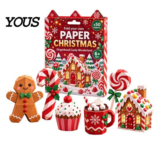 Artistic Paper Folding Tools Christmas Origami Set for Beginners, DIY Holiday/Nativity Scene/Gingerbread Candy Easy Instructions Beginners Craft Kit,