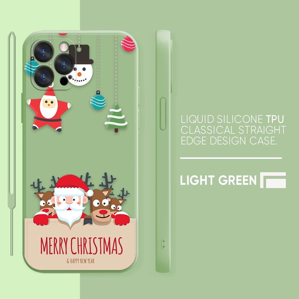 Merry Christmas Santa Claus Phone Case iPhone 11 12 13 14 Pro Max 7 8 Plus XR XS SE Straight Edge Liquid Silica Gel Shell Cover