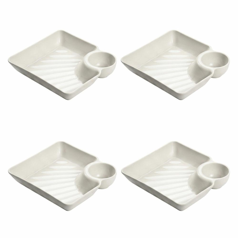 4Pcs Lightweight Divided  Tray Compartment Design Sauce  Plate Dinner Plate  Kitchen Daily Use