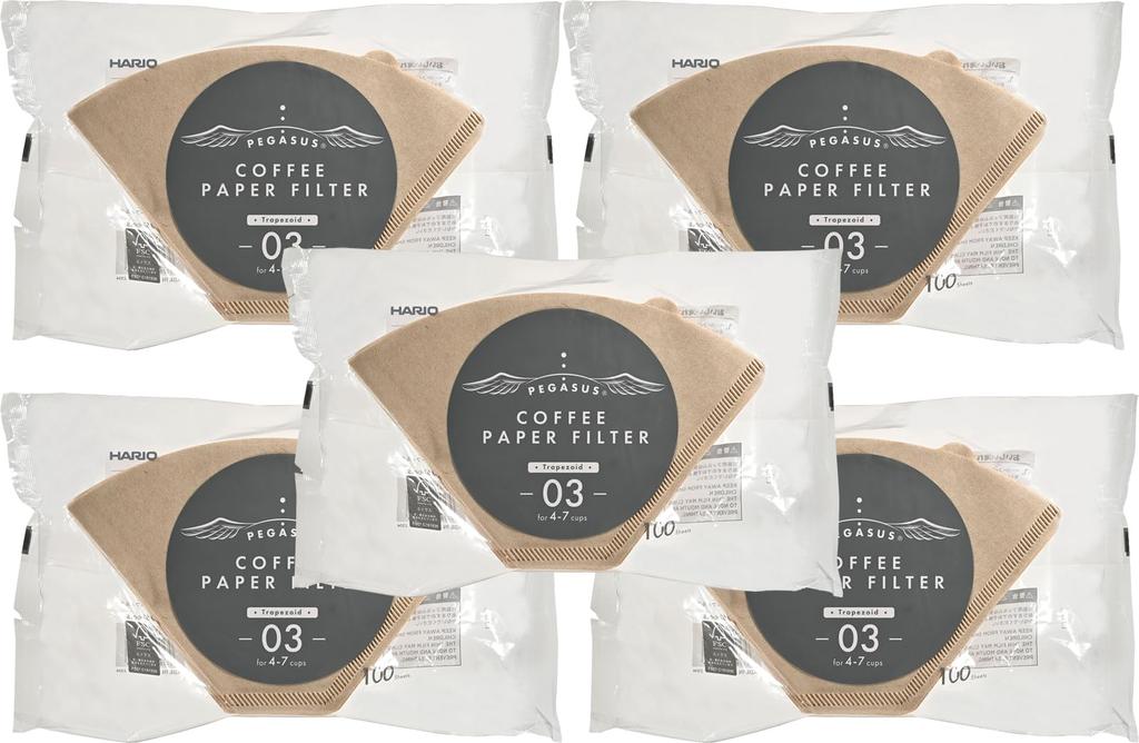 Hario Pegasus Coffee Paper Filters, 03 M, 100 Filters, Made In Japan, 4-7 Cups, Brown, PEF-03-100M X 5 Packs [Used]