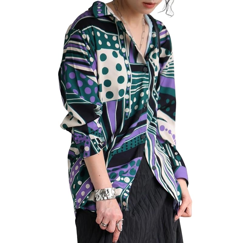 

[antiqua] [Antica] art pattern shirt ladies tops KE-03331 Onesize 30 green