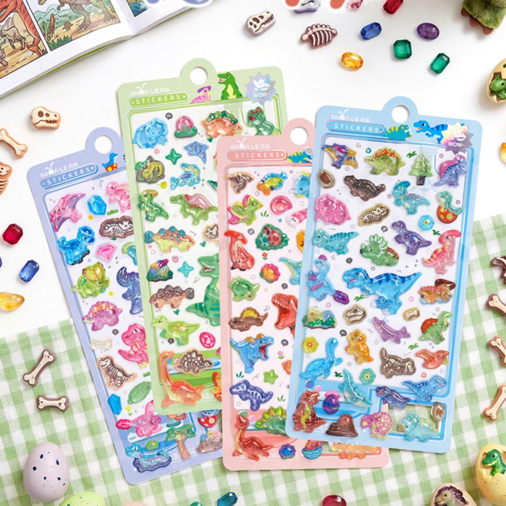 1/4 Pcs Colorful Dinosaur World Cartoon 3D Relief Stickers Scrapbooking Diy Journal Cute Stationery Sticker School Gift