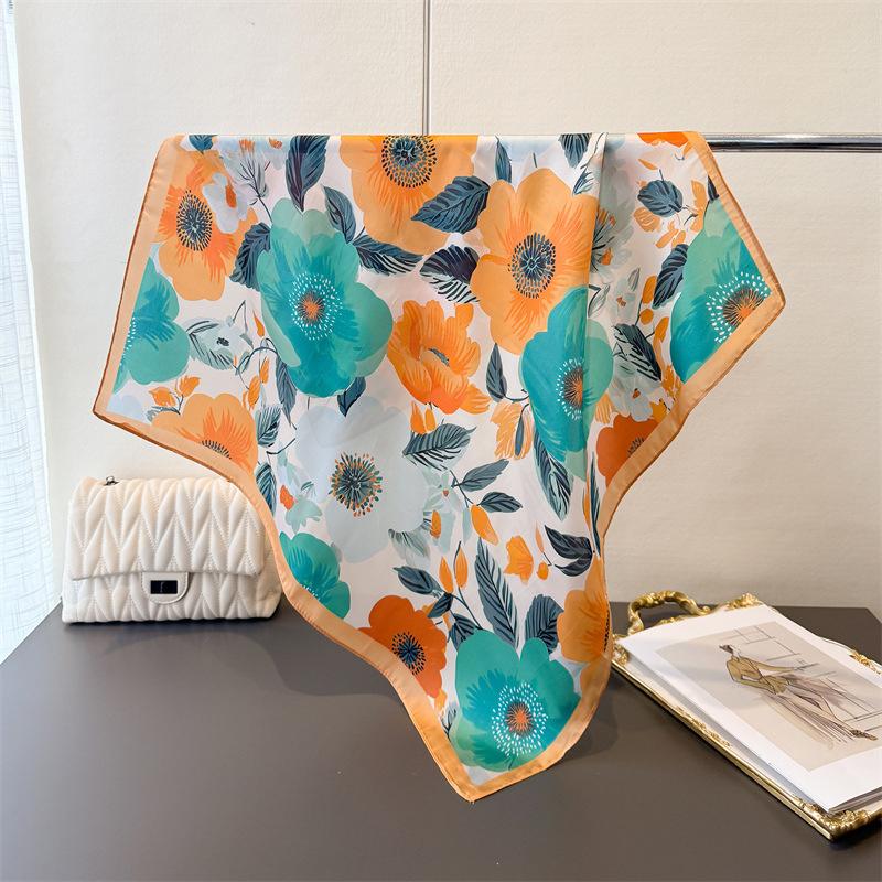 Luxury Print Satin Silk Square Scarf for Women Shawl Hijab Neckerchief Female Hair Ribbon Headband Fashion Wrap Bandana 2026 New