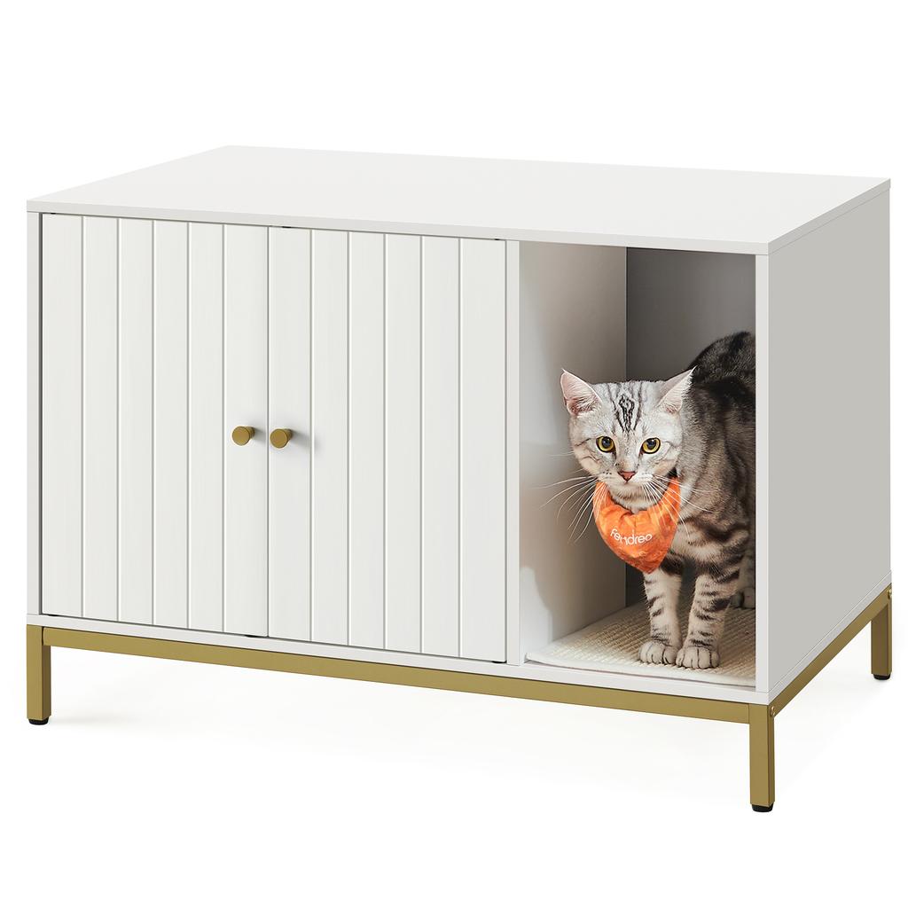 Feandrea Cat Litter Box Enclosure, Hidden Litter Box Furniture with Scratching Mat, Tall Legs, Cat House, Side End Table, 80 x 50 x 55 cm