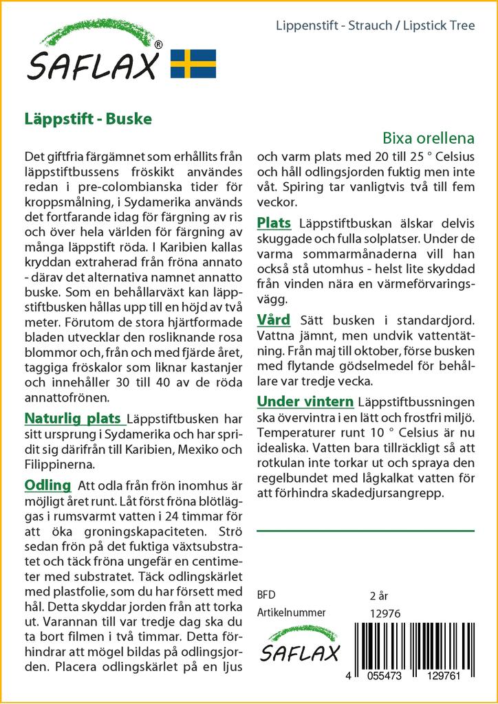 SAFLAX Gift Set - Lipstick Tree - 20 Seeds - With Gift Box, Card, Label and Potting Substrate - Bixa Orellena