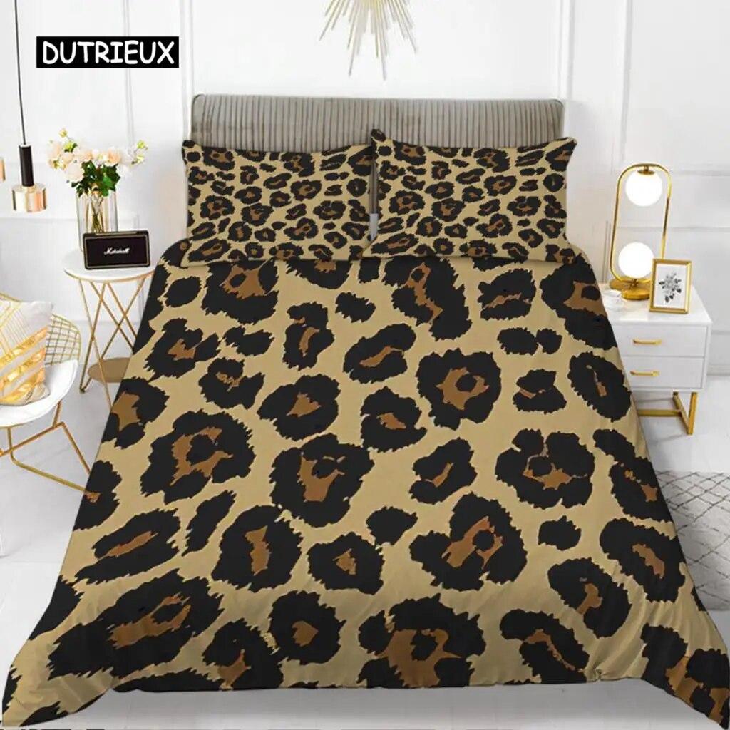 Leopard Print Duvet Cover Set Queen Size Girl Colorful Cheetah Print Bedding Set Polyester Wild Animal Theme Comforter Cover Set  three-piece set