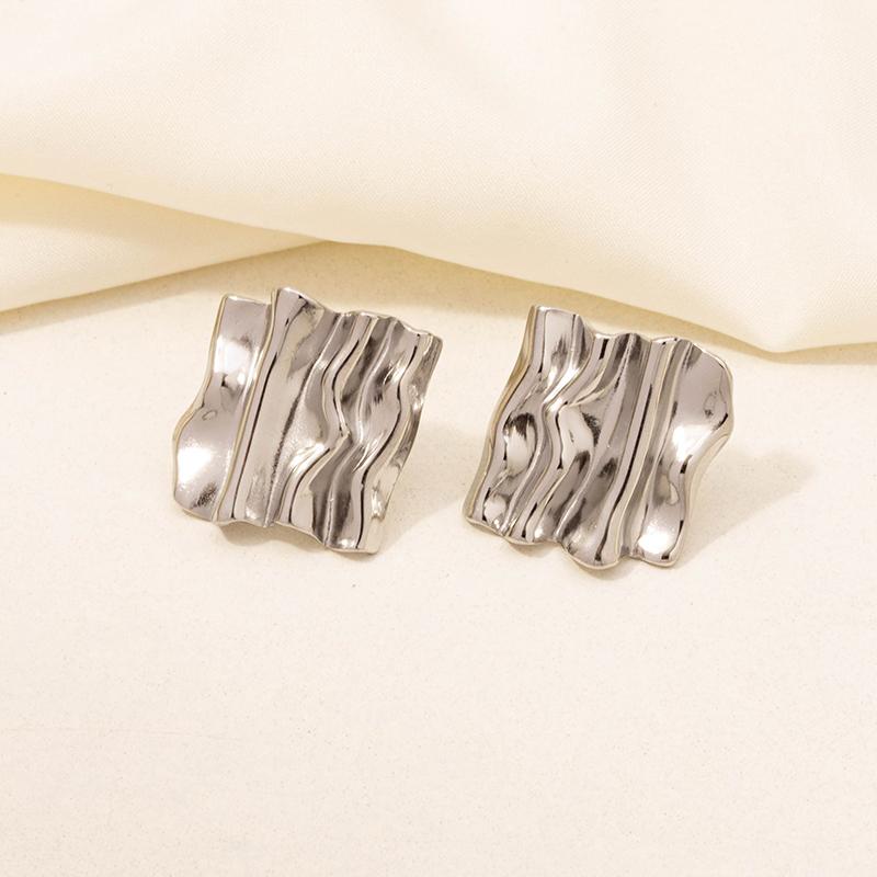 6pcs Simple Kpop Fashion Rectangle Irregular Stainless Steel Ear Studs For Women Men Accessories Silver Color Earrings Jewelry