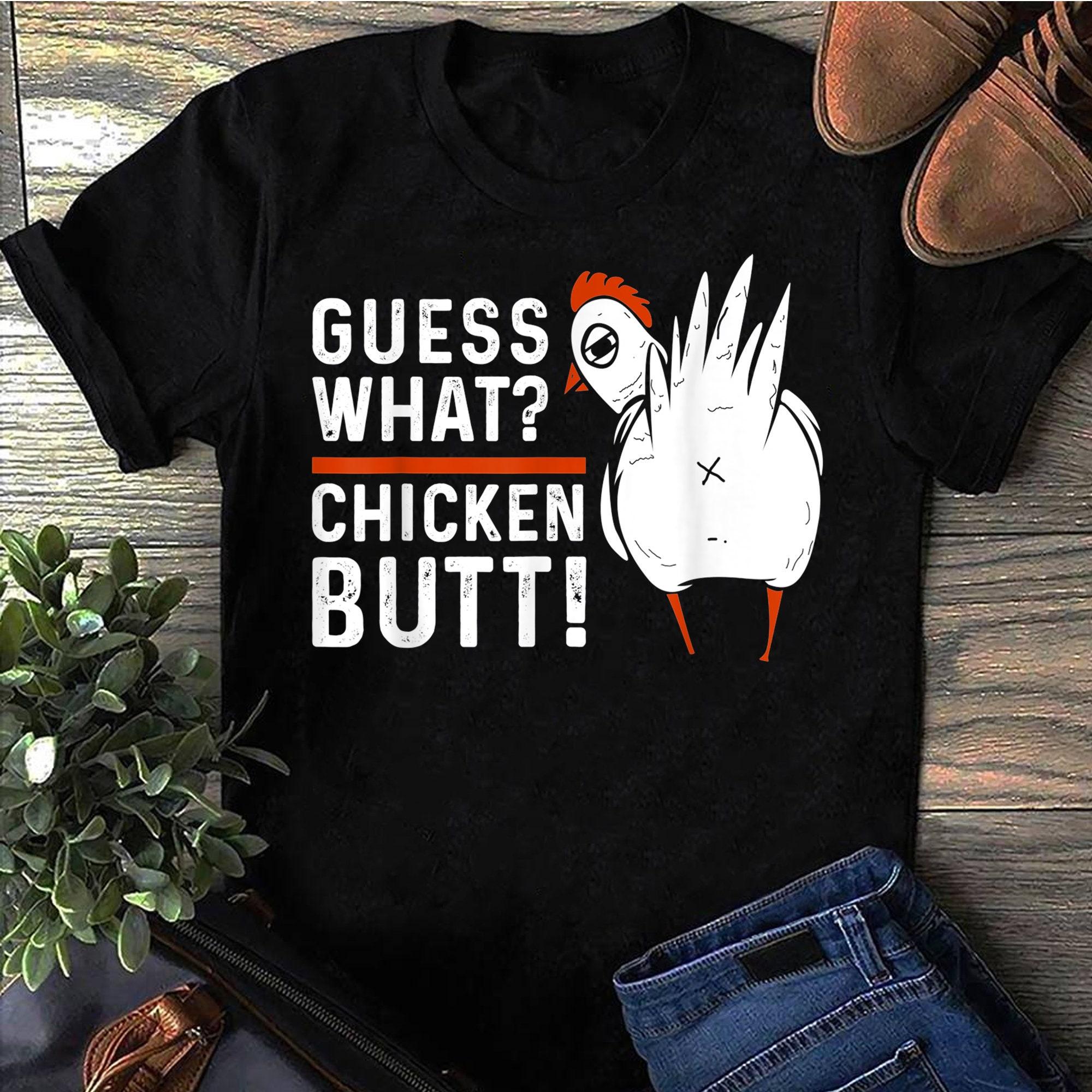 Funny Guess What Chicken Butt! White Design T-Shirts Chicken Lover Shirt Women Cotton Tops S чёрный