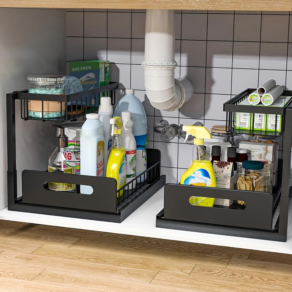 Under Sink Organizer with Sliding Drawer, Heavy-Duty Metal Pull-Out Shelf, Space-Saving Storage Rack for Kitchen, Bathroom & Closet